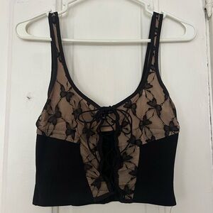 Black Lace Butterfly Crop Top